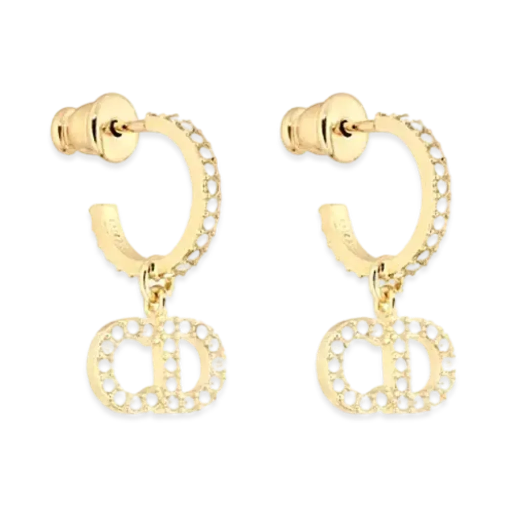 Dior Clair D Lune Earrings Gold-Finish Metal and White Crystals "Gold"