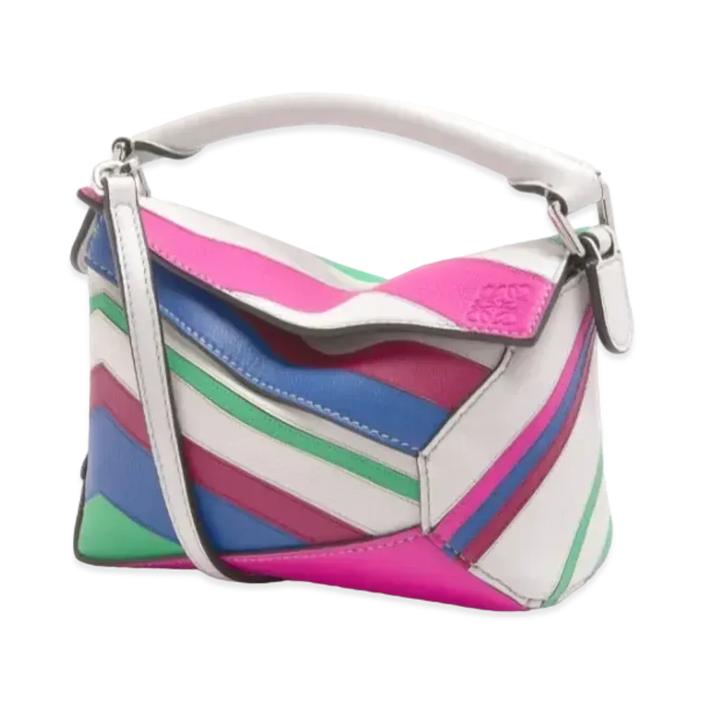 LOEWE Zigzag Mini Puzzle Edge In Classic Calfskin "Grey/Multicolour"