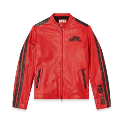 Diesel L-Pop Biker Jacket In Perforated Leather "Red"