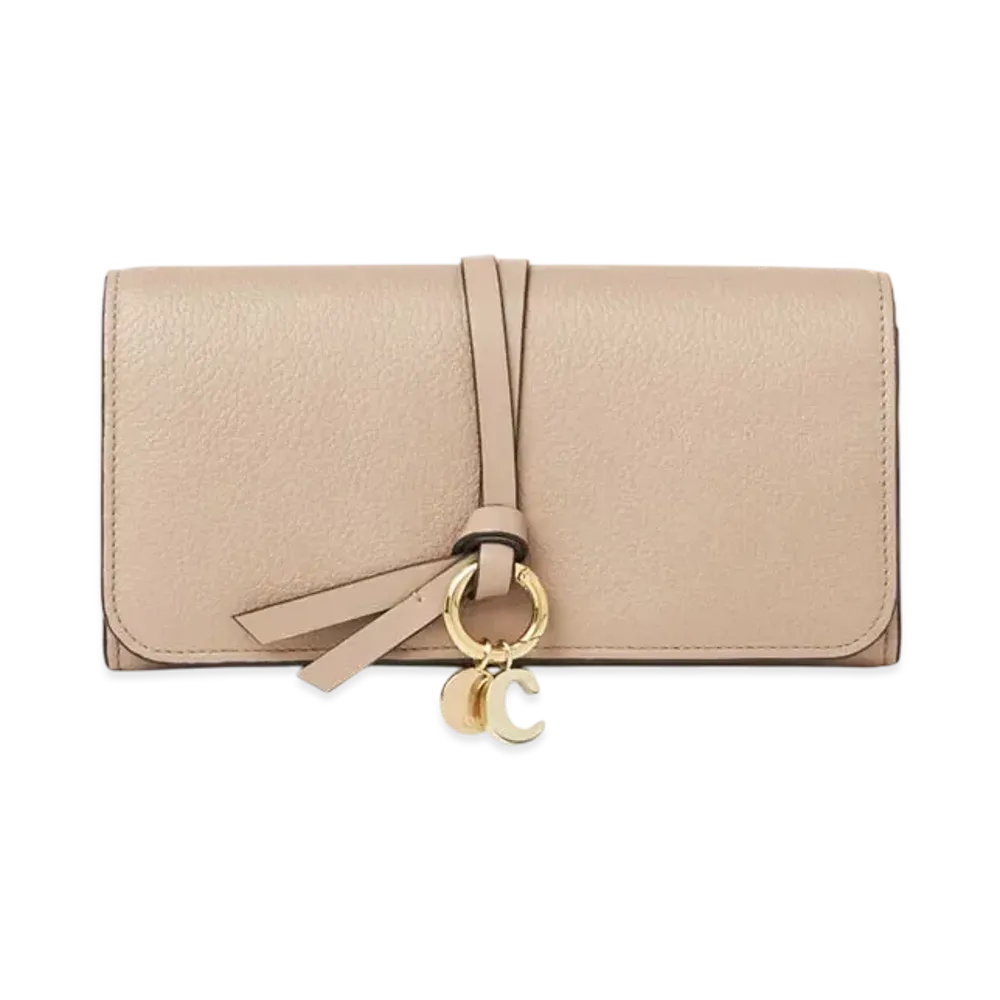 Chloe Alphabet wallet with flap in grained leather "Floral Grey"