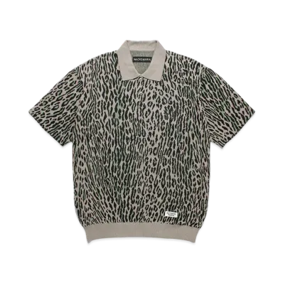 WACKO MARIA Leopard Jacquard Knit Polo Shirt "Gray"
