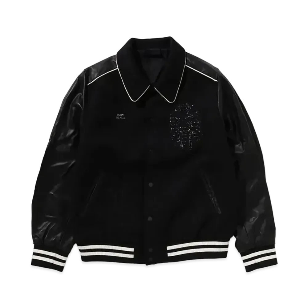 A BATHING APE Bape Black Logo Baseball Jacket "Black"