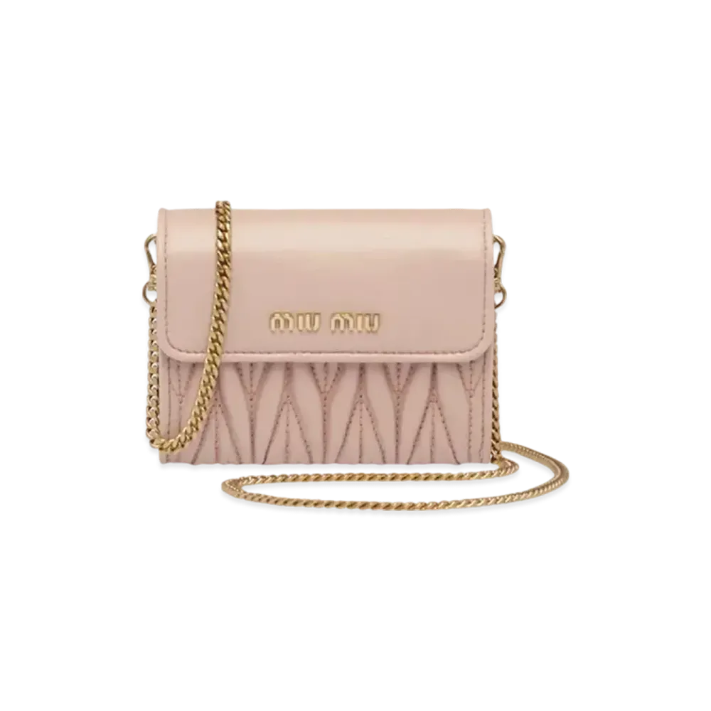 MIU MIU Shoulder Strap With Nappa Leather Wallet "Beige Pink"