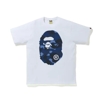 A BATHING APE COLOR CAMO BIG APE HEAD TEE "White/Navy"
