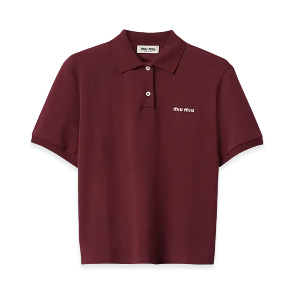 ミュウミュウ レディース コットンピケ ポロシャツ "アマランスレッド/メイズイエロー" MJN535_14RW_F0399
