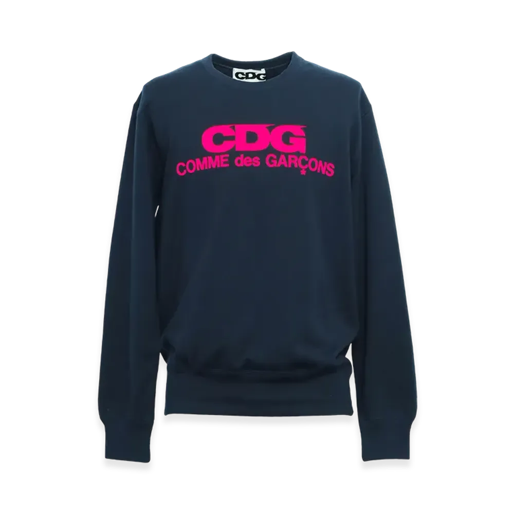COMME des GARCONS CDG Crew Neck Sweatshirt (Pink Logo) "Navy"