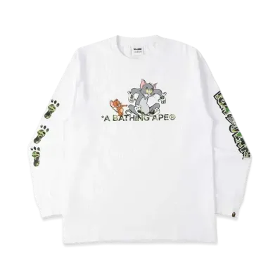 A BATHING APE / TOM AND JERRY FOOTPRINTS L/S TEE "White"