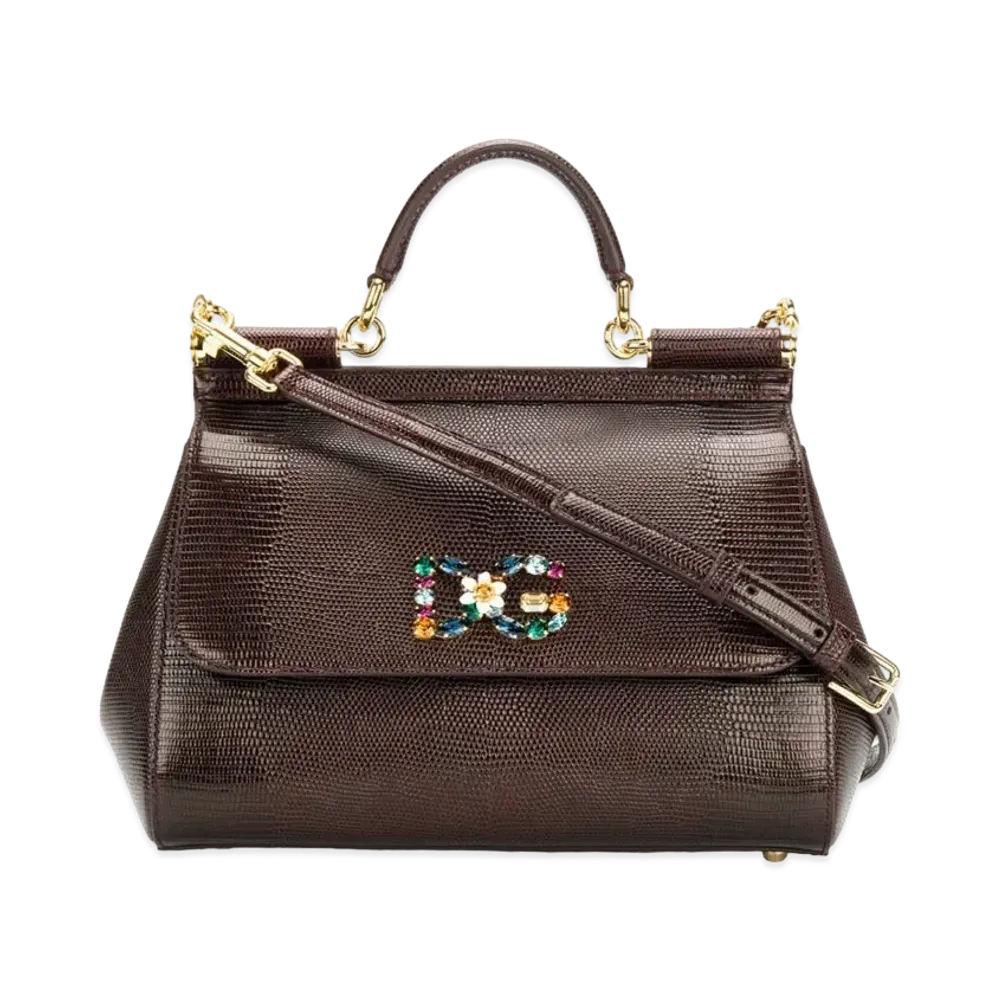 Dolce&Gabbana Sicily Bag Medium Calfskin Ig Anapropy Logo Patch DG Crystal "Violet"