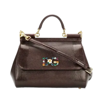 Dolce&Gabbana Sicily Bag Medium Calfskin Ig Anapropy Logo Patch DG Crystal "Violet"