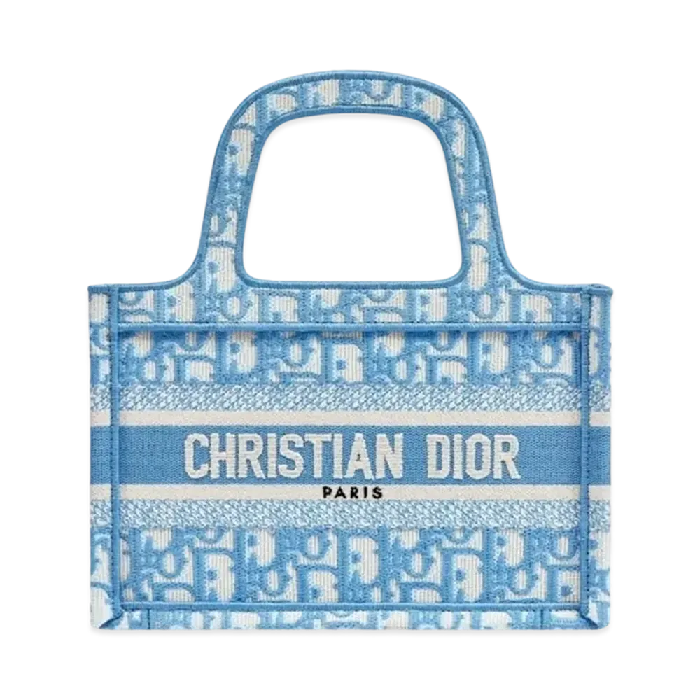 Dior Mini Book Tote Dior Oblique Embroidery "Cornflower Blue"