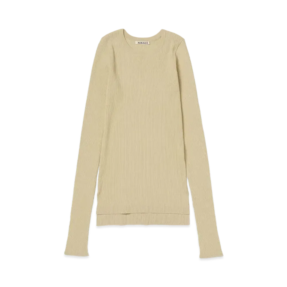 AURALEE Super Fine Wool High Gauge Rib Knit P/O "Light Beige"