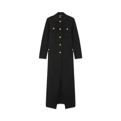 Versace Wool Gabardine Long Uniform Coat "Black"