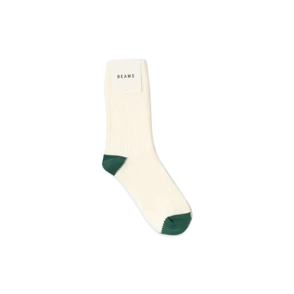 BEAMS 2-Tone Waffle Crew Socks "OffWhite"
