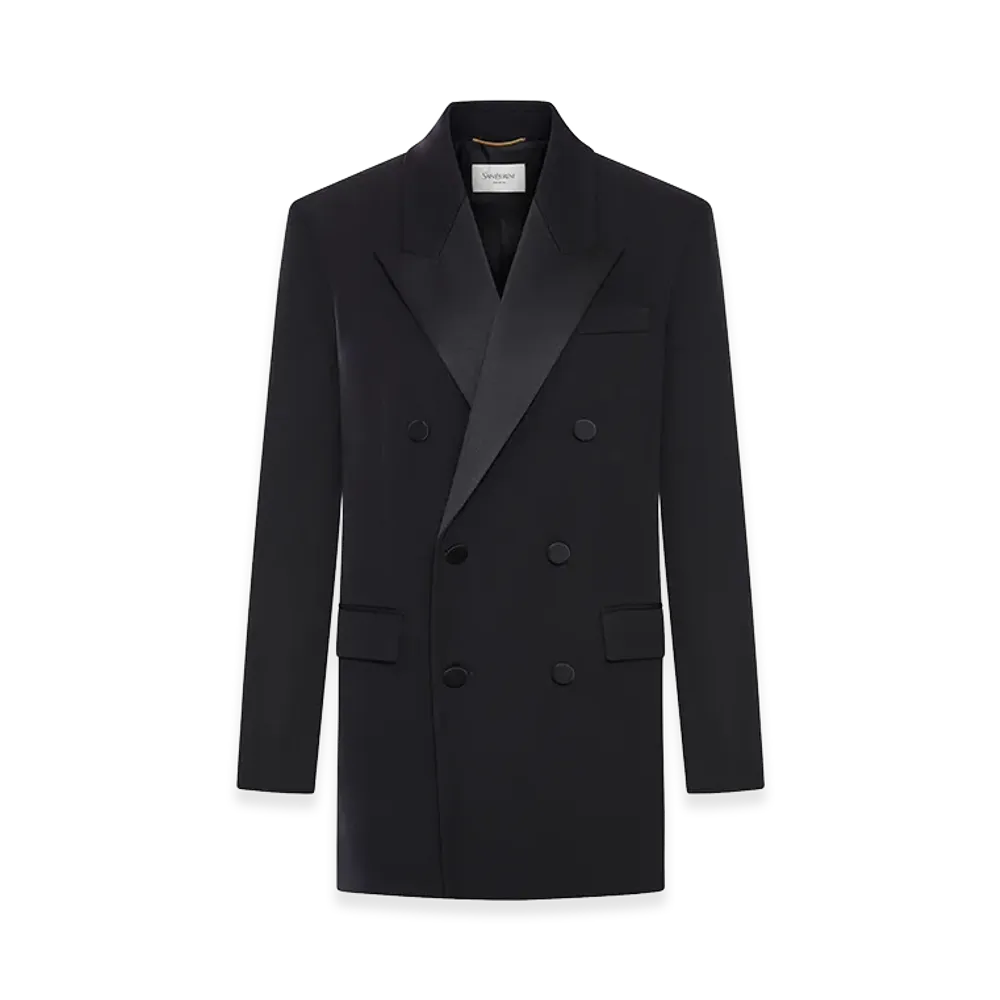 Saint Laurent Women's Double-Breasted Wool Tuxedo Jacket "Black"