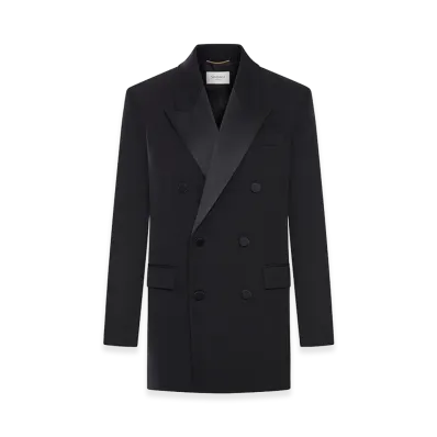 Saint Laurent Women's Double-Breasted Wool Tuxedo Jacket "Black"