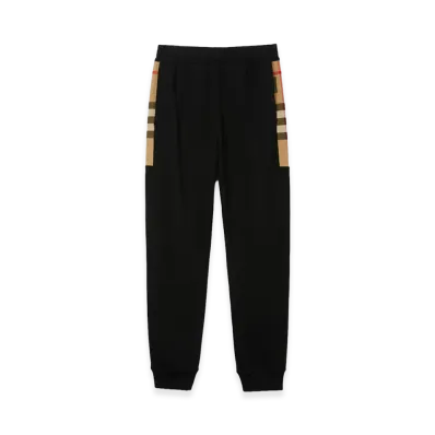 Burberry Check Panel Cotton Jogging Pants "Black/Archive Beige"