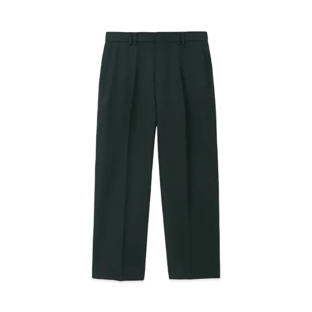 Paul Smith Wool Gabardine Wide Tapered Trousers "DarkGreen"