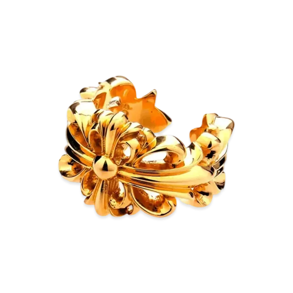 Chrome Hearts 22K Double Floral Cross Ring Size 23 "Gold"