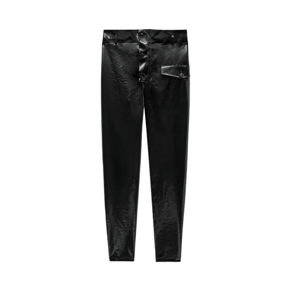 Saint Laurent Women's Paperbag Pants in Coated Cotton "Black"