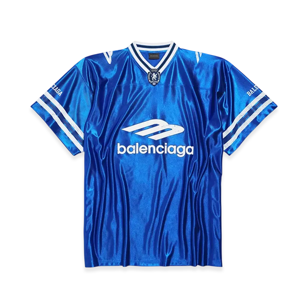 BALENCIAGA 3B Football V-Neck T-Shirt Oversized "Royal Blue/White"