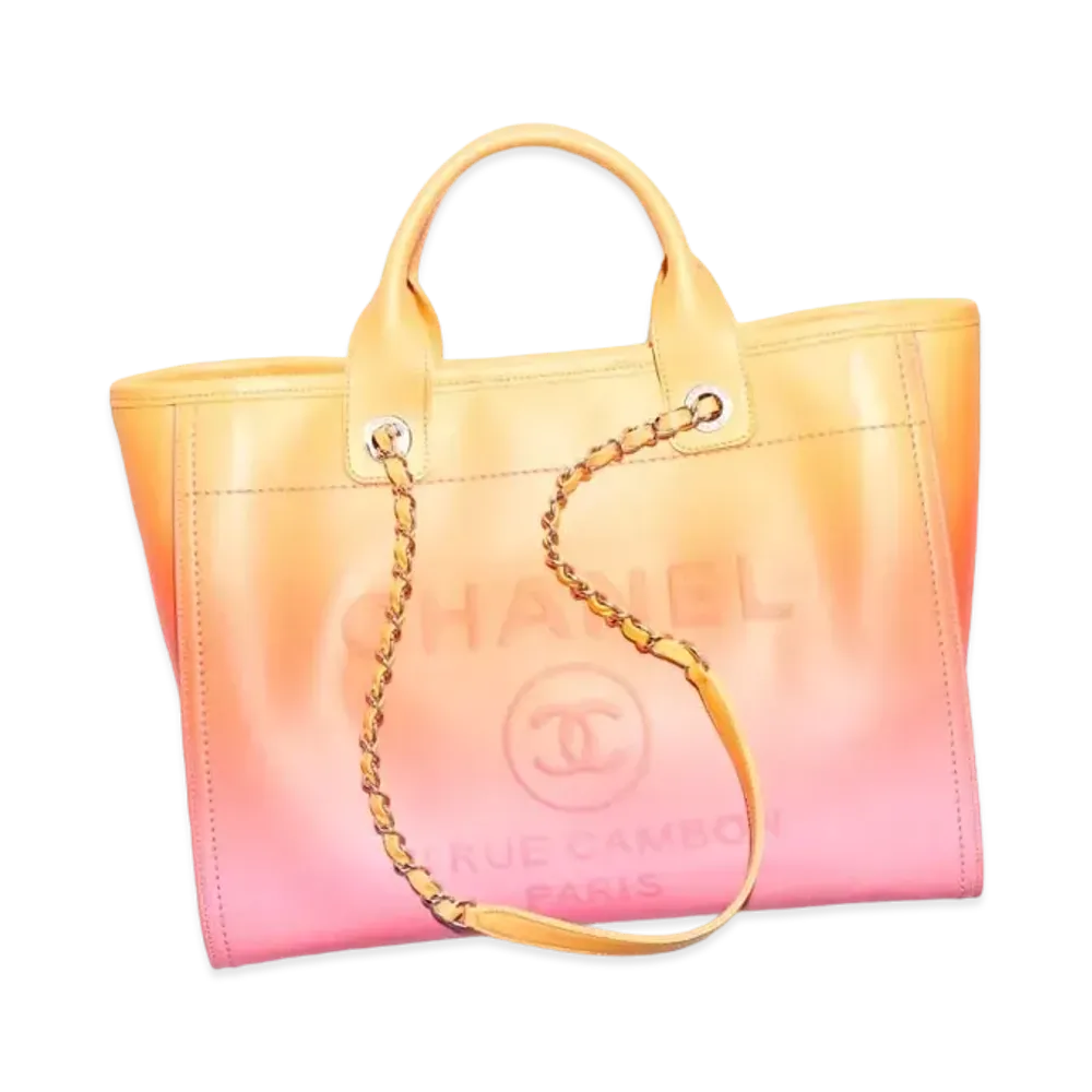 CHANEL Shopping Bag Shaded Calfskin & Silver Tone Metal "Orange/Coral/Pink"