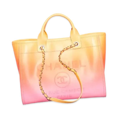 CHANEL Shopping Bag Shaded Calfskin & Silver Tone Metal "Orange/Coral/Pink"