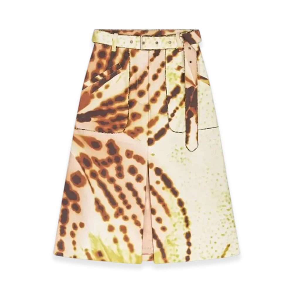 DRIES VAN NOTEN Women's Printed Belted Skirt "Olive"