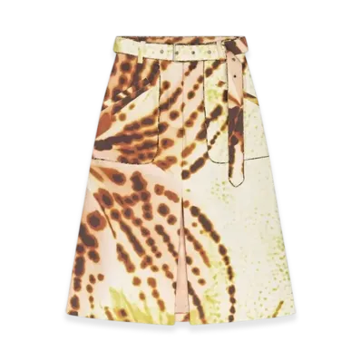 DRIES VAN NOTEN Women's Printed Belted Skirt "Olive"