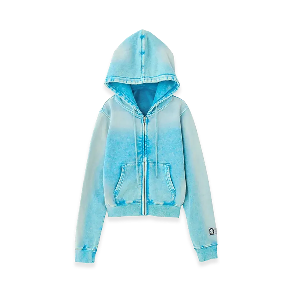 X-Girl Women's Face Label Washed Compact Zip Up Sweat Hoodie "Light Blue"