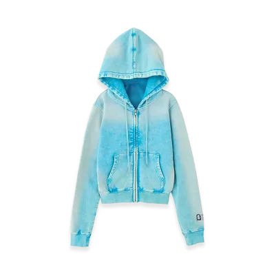X-Girl Women's Face Label Washed Compact Zip Up Sweat Hoodie "Light Blue"