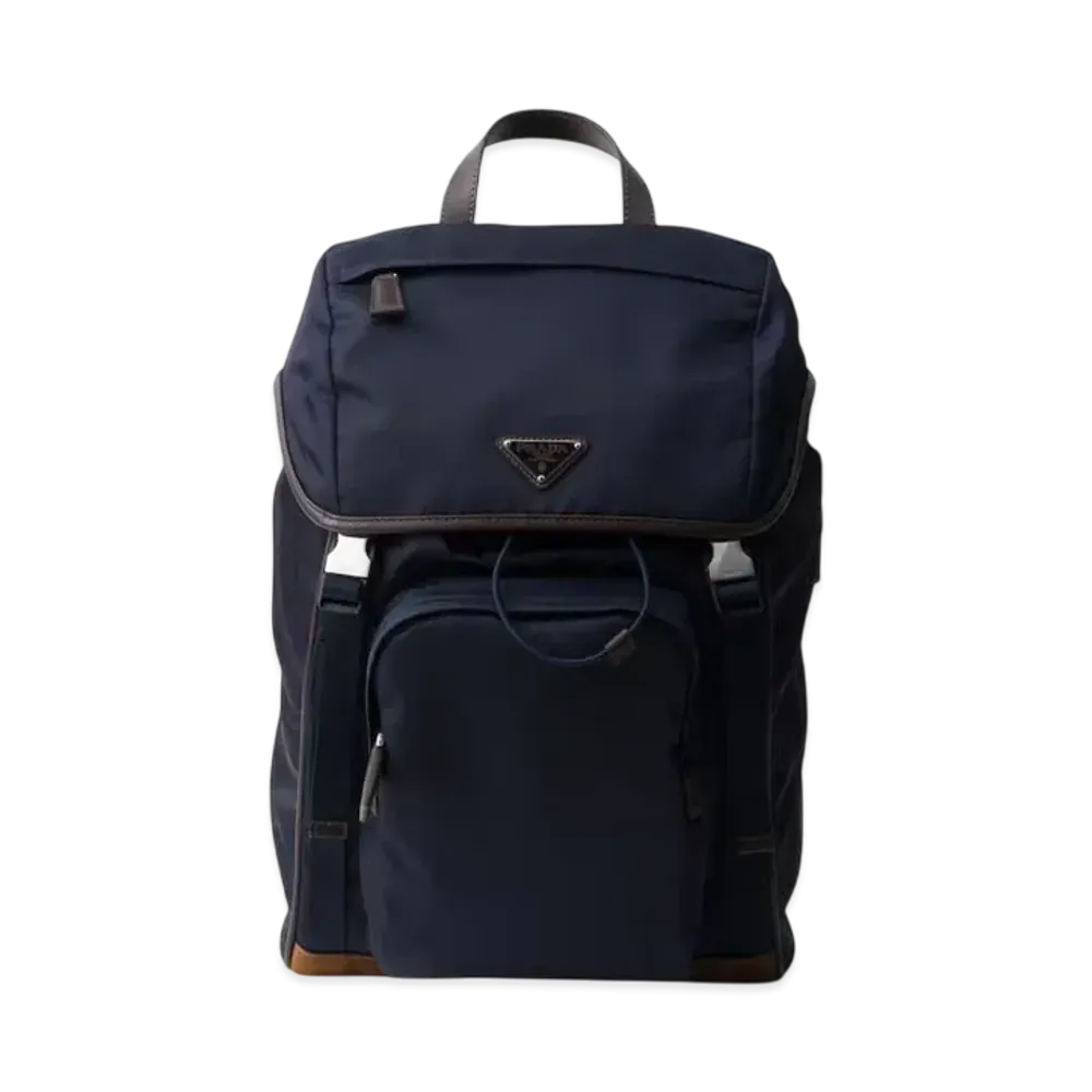 PRADA Re-Nylon and Leather Backpack "Navy/Dark Brown"