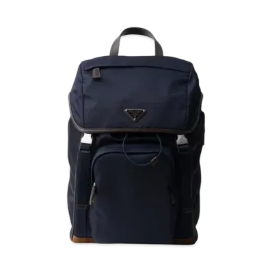 PRADA Re-Nylon and Leather Backpack "Navy/Dark Brown"