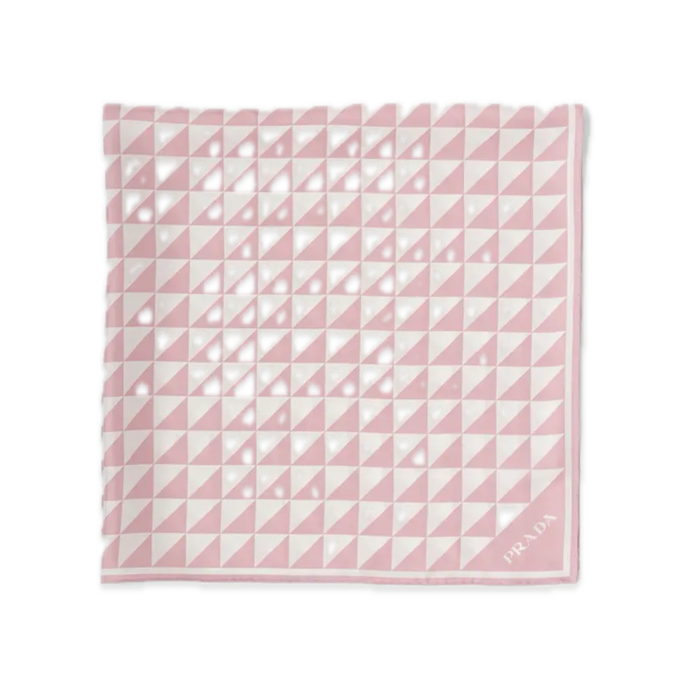PRADA Printed Silk Twill Scarf 90 x 90 "Pink/White"