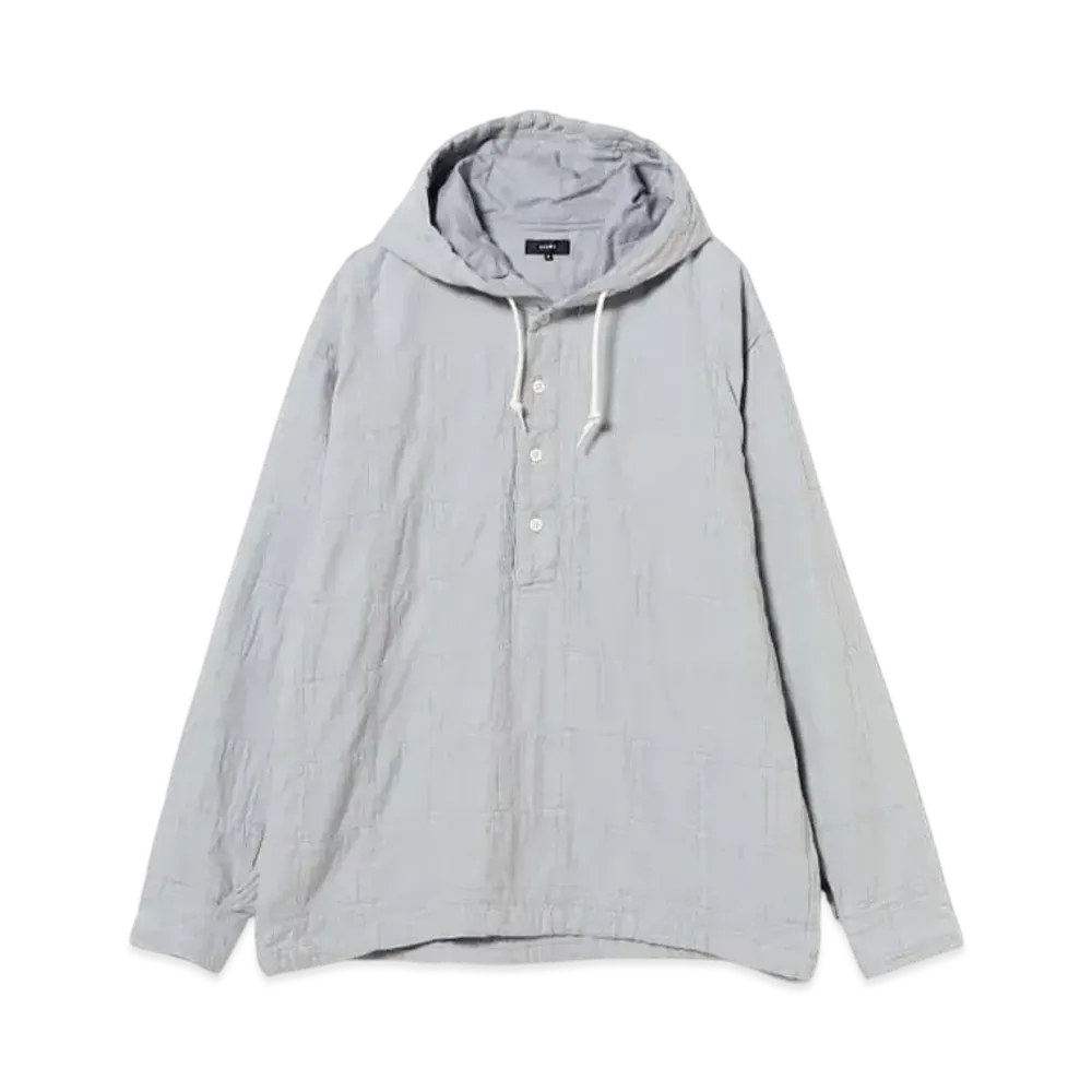 BEAMS Patchwork Herringbone Hooded Shirt "LightBlue"