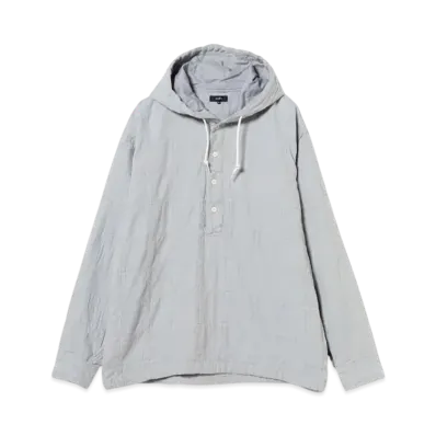 BEAMS Patchwork Herringbone Hooded Shirt "LightBlue"