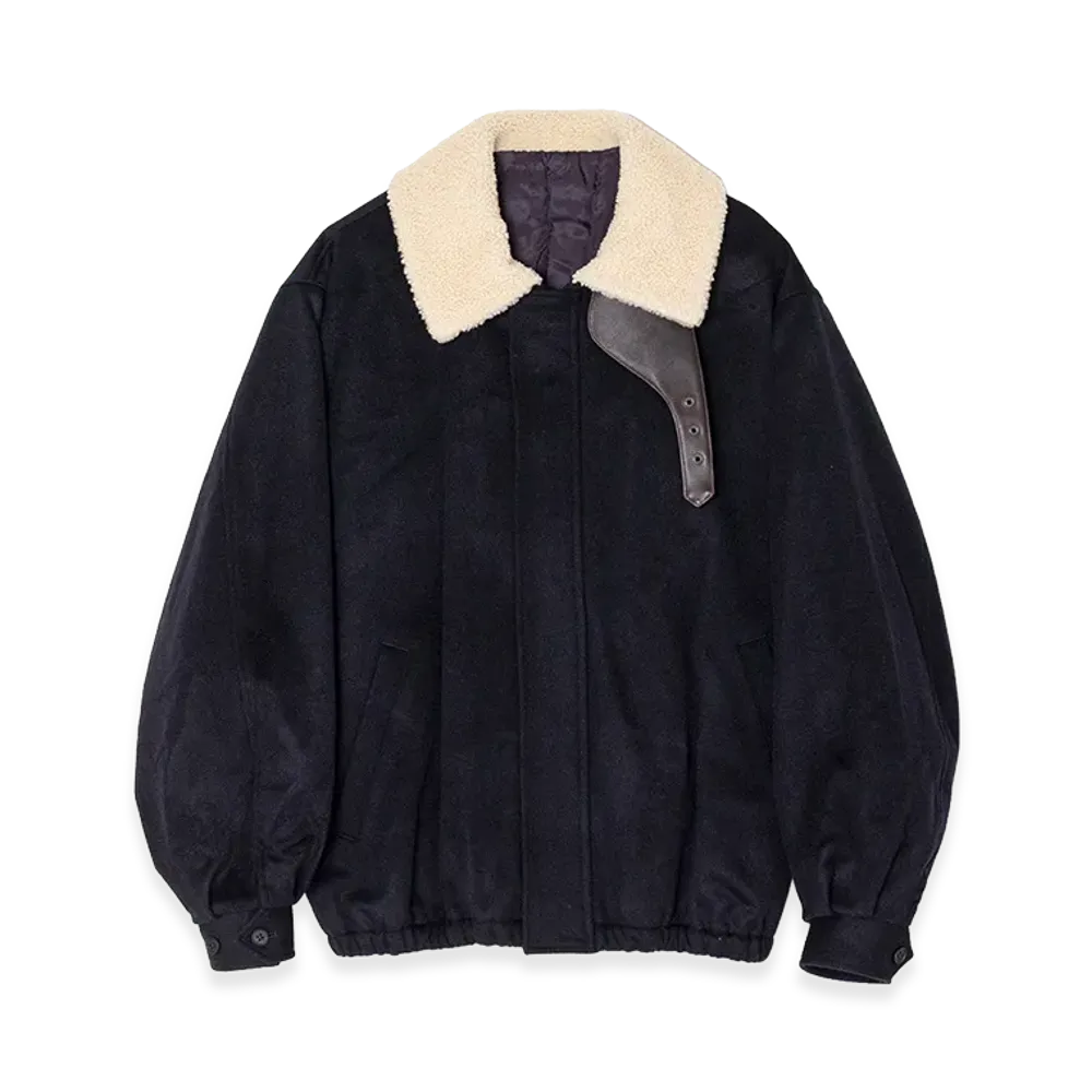 ssstein Mouton Collar Wool Cashmere Padded Jacket "Dark Navy"