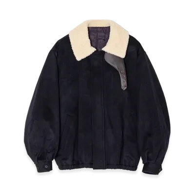 ssstein Mouton Collar Wool Cashmere Padded Jacket "Dark Navy"