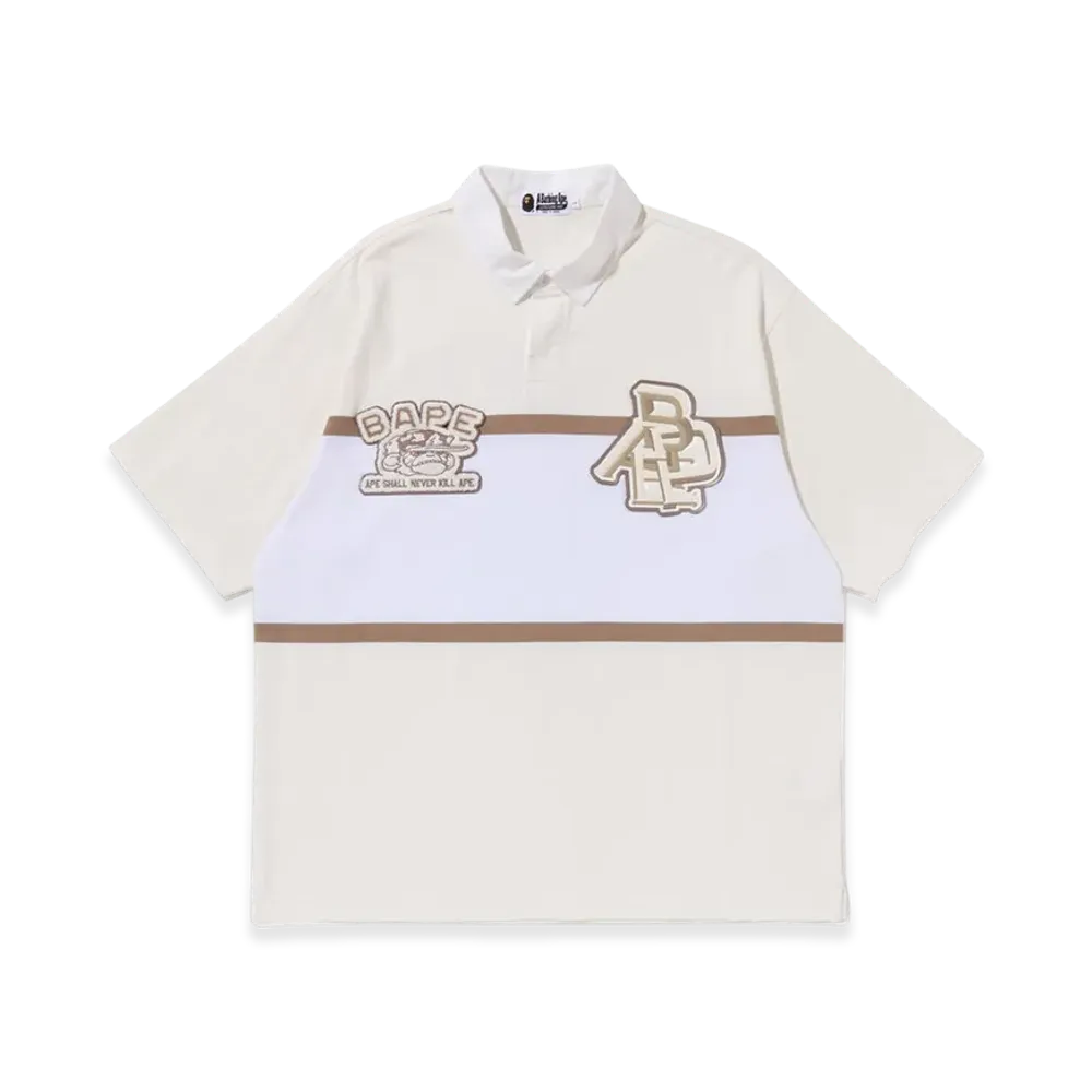 A BATHING APE Color Blocking Oversized Rugby Polo "Ivory"