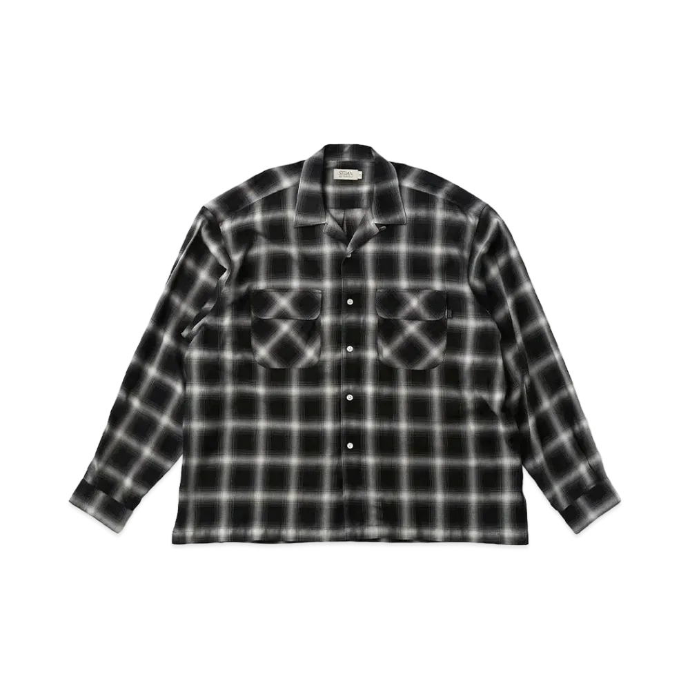 SEDAN ALL-PURPOSE Rayon Shadow Plaid Open Collar Shirt "Black/Off"