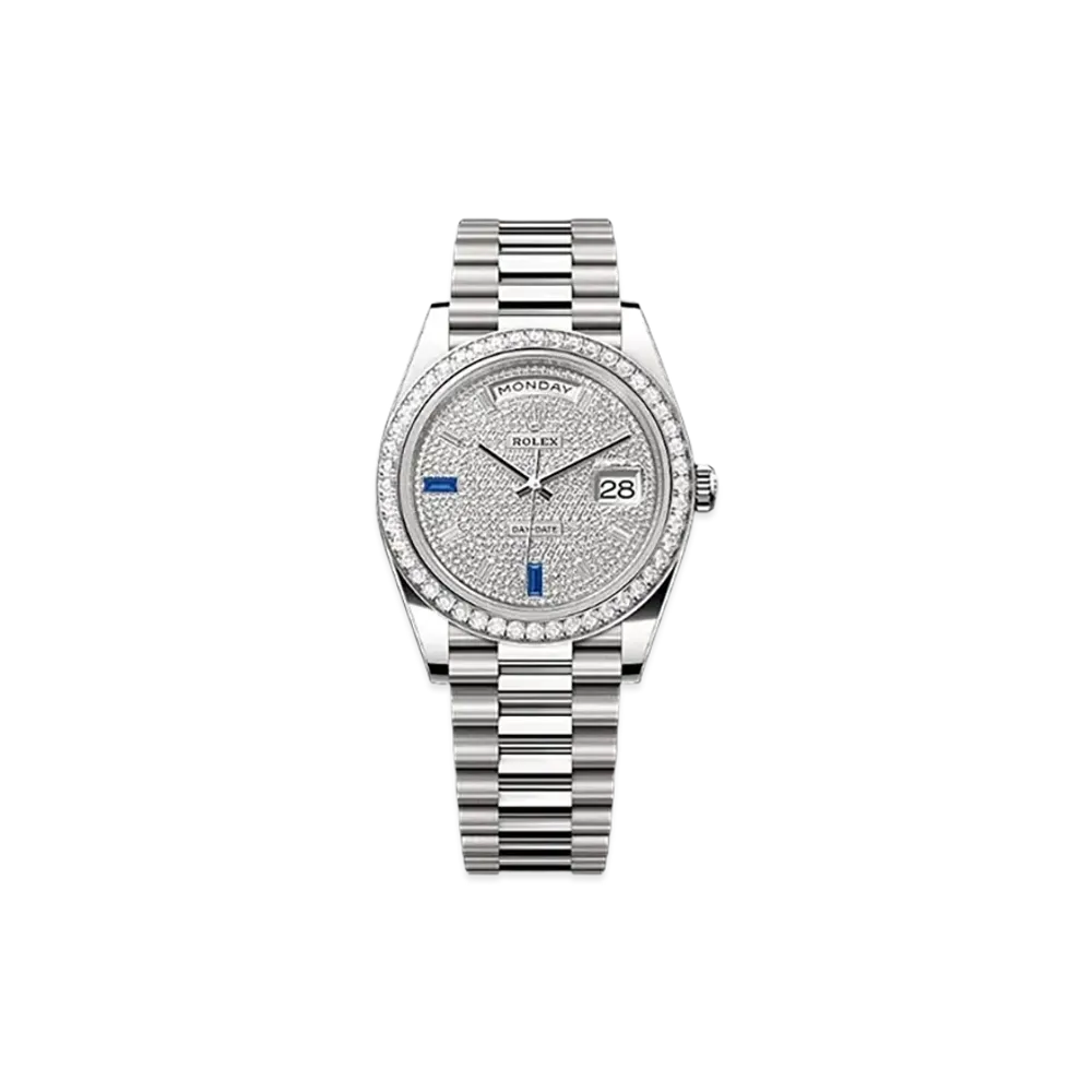 ROLEX Day-Date 40mm White Gold Diamond 228349RBR "Pave diamonds/Sapphire"