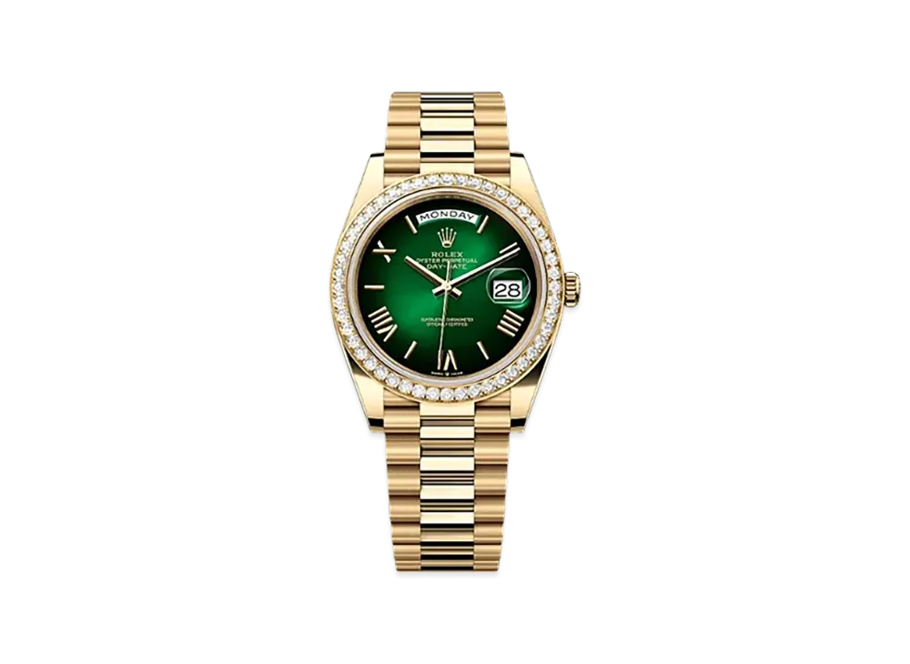 ROLEX Day-Date 40mm Yellow Gold Diamond 228348RBR "Green Ombre"
