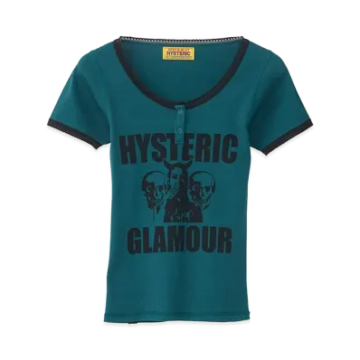 HYSTERIC GLAMOUR Women's Evil Skull Baby Tee "Green"