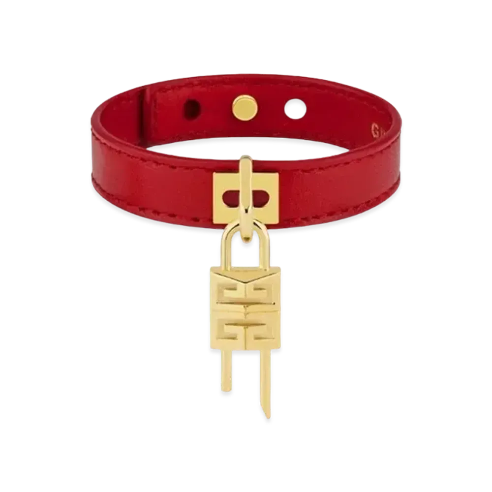 GIVENCHY Mini Lock Bracelet In Metal And Leather "Golden/Red"