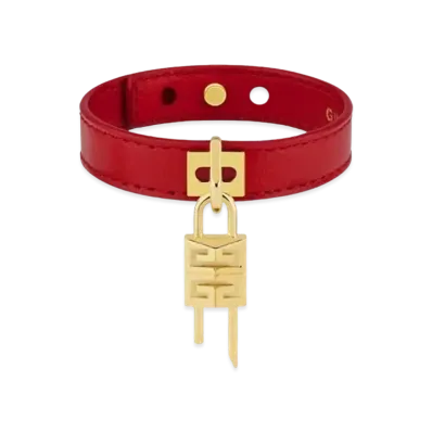 GIVENCHY Mini Lock Bracelet In Metal And Leather "Golden/Red"