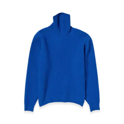 AURALEE Milled French Merino Rib Knit Turtle "Royal Blue"
