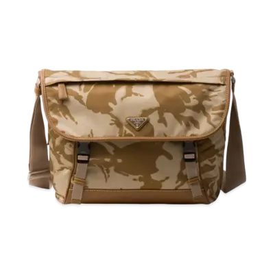PRADA Printed Re-Nylon and Leather Shoulder Bag "Khaki"