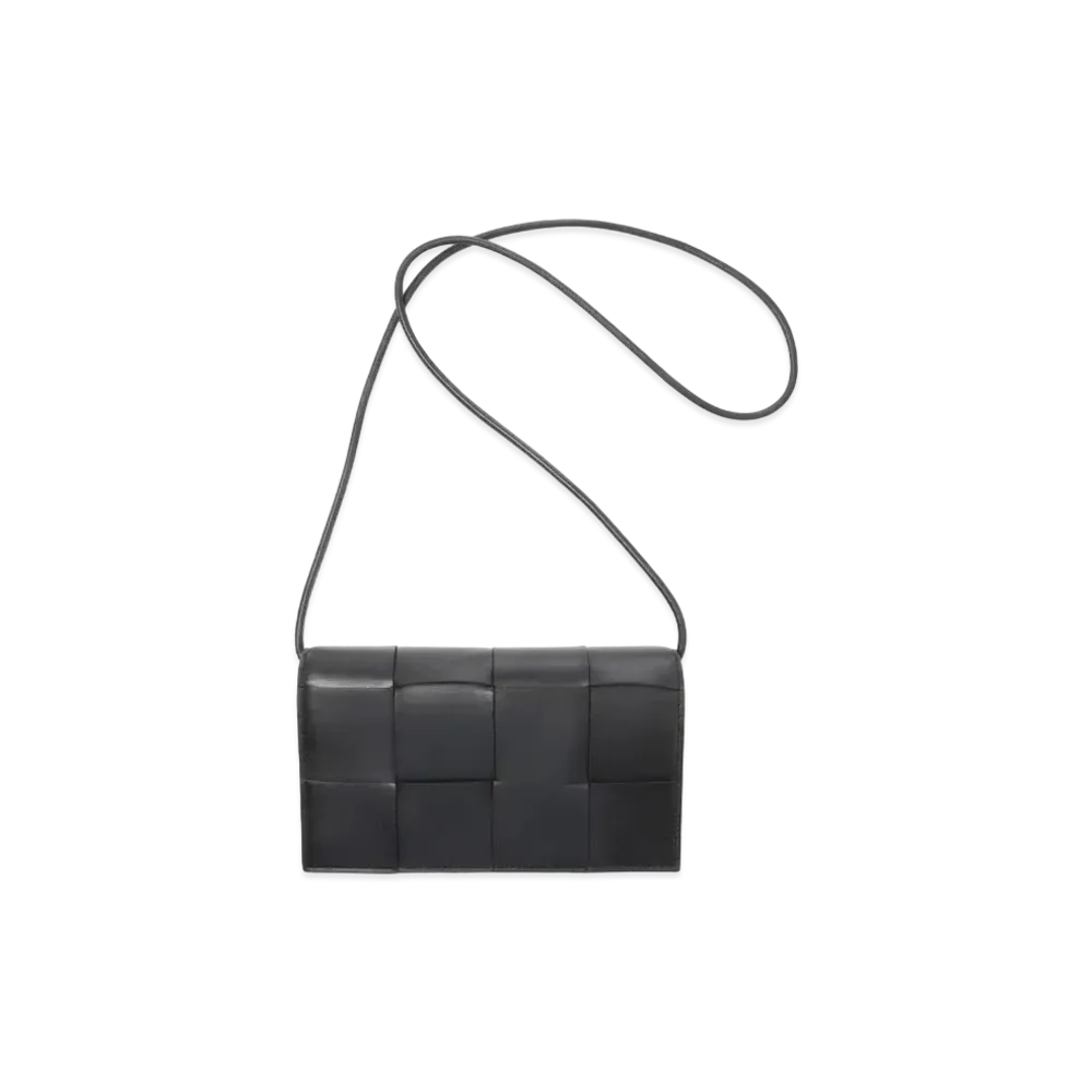 Bottega Veneta Intrecciato Lambskin Calfskin Strap Wallet "Black"