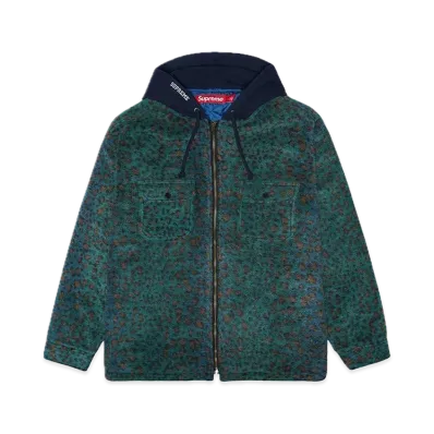 Supreme Fleece Zip Up Hooded Shirt "Teal Leopard"