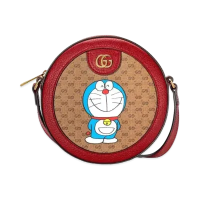 GUCCI x Doraemon GG Supreme Canvas Shoulder Bag "Beige/Ebony/Cherry Red"