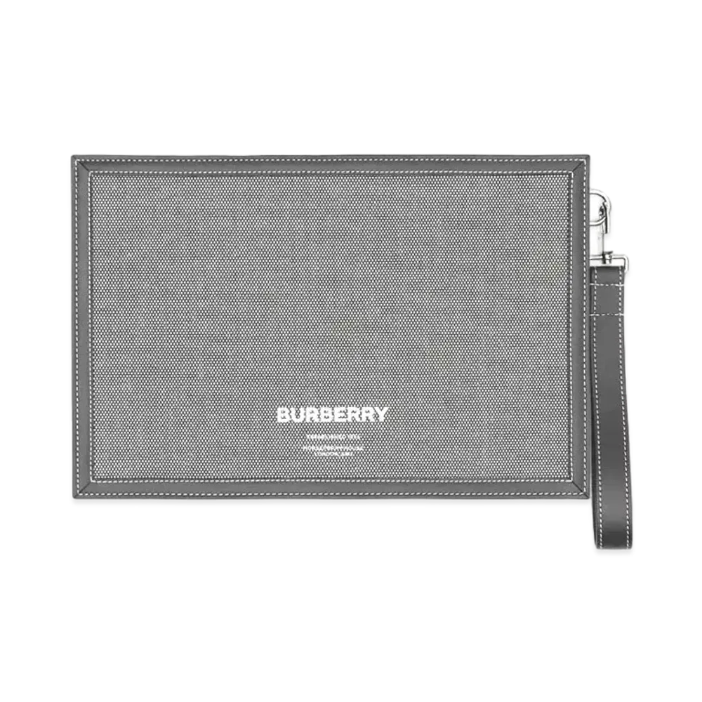 Burberry Horse Ferry Print Cotton Canvas Zip Pouch "Black/Grey"